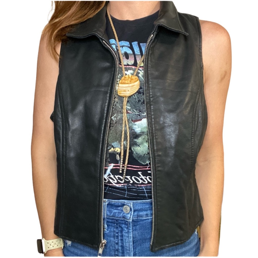 Vintage 90s Biker Black Zipper Leather Vest Medium The Limited Motorcycle
